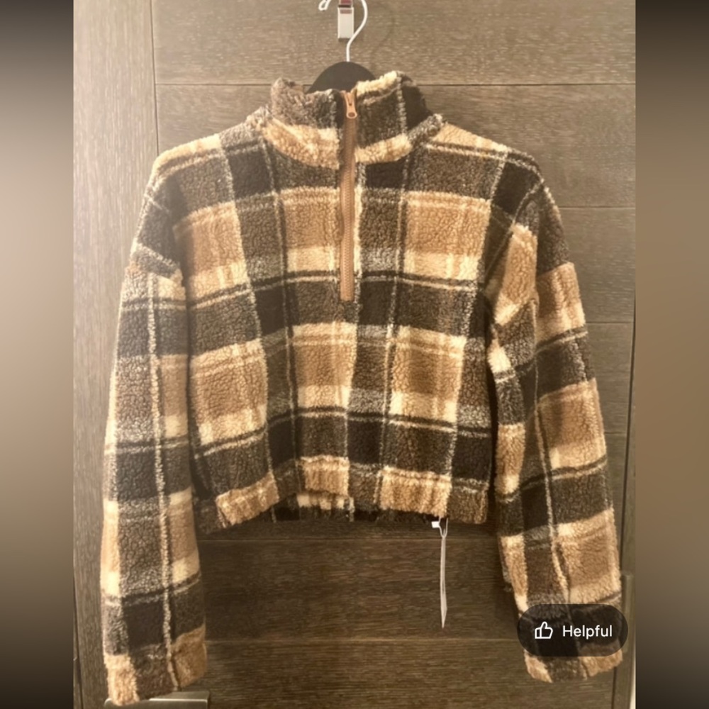 ROMWE 🤎 1/2 Zip Crop Plaid Teddy Jacket - Picture 14 of 14
